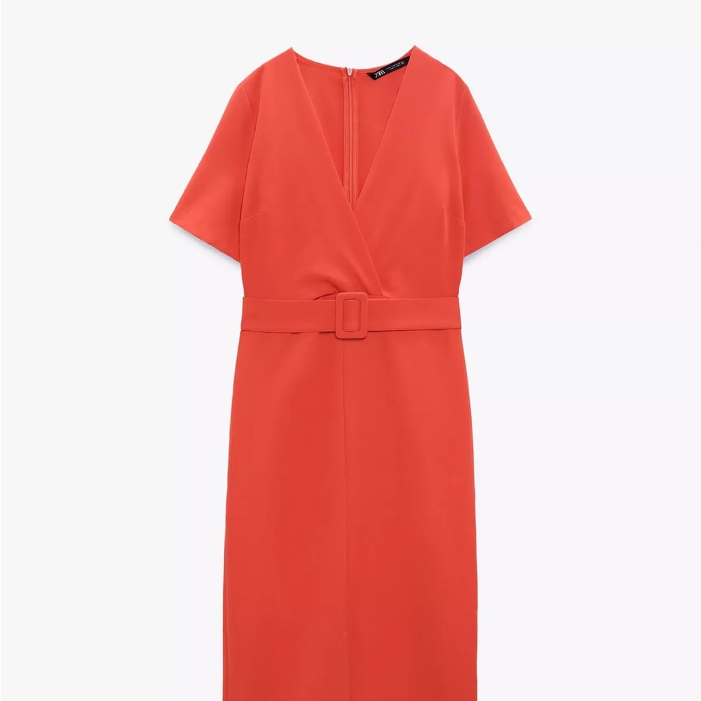 Zara Coral Midi Dress with Belt